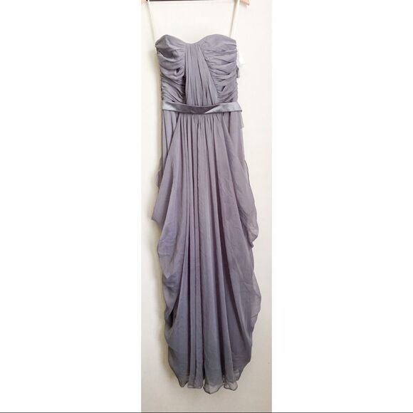 LELA ROSE grey strapless full length crinkle dress - Picture 2 of 8